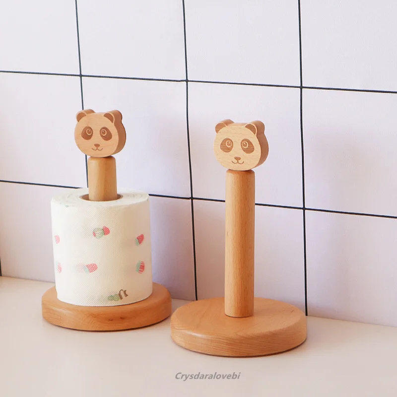 Wooden Small Animal Head Cartoon Roll Holder Creative Desktop Toilet Paper Holder String Hemp Rope Holder Panda Short