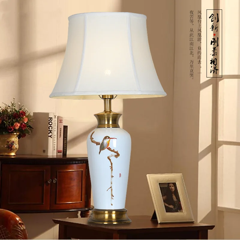 

New Chinese American Village Modern Simple Mediterranean Ceramic Desk Lamp Bedroom Living Room Bedside Lamp Model Room White