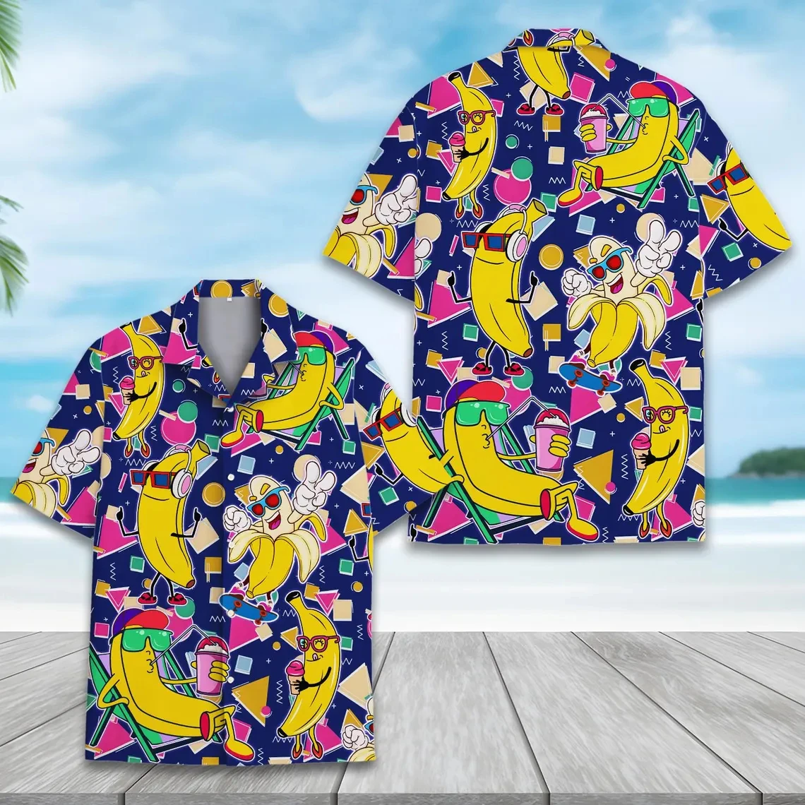 

Men Funny Dancing Banana Print Hawaiian Shirt Summer Casual Short Sleeve Button Down Beach Shirt Cool Cartoon Banana Aloha Shirt
