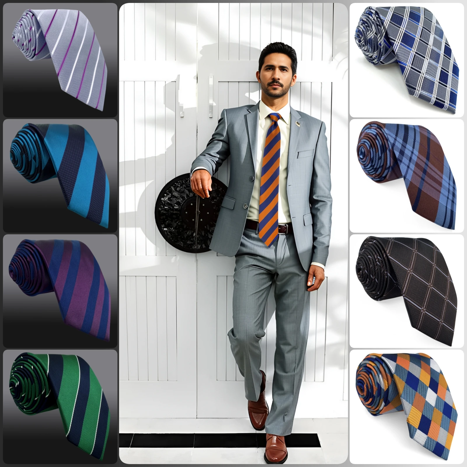 Striped Mens Neckties Classic Size Ties for Men Multicolor Navy Orange Striped Checked Gift Party Business Accessories Gravatas