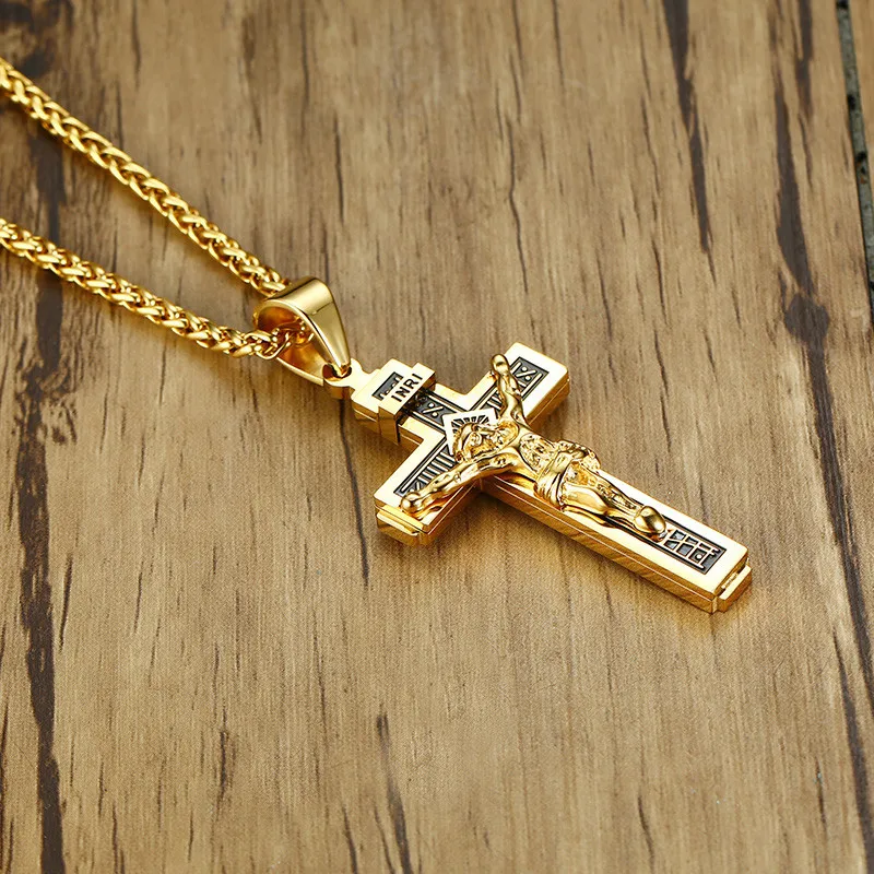 Fashion Mens Jewellery Cross Pendant Jesus Necklace Men Religious Hip Hop Punk Party Christian Jewelry Faith Gift collar hombre