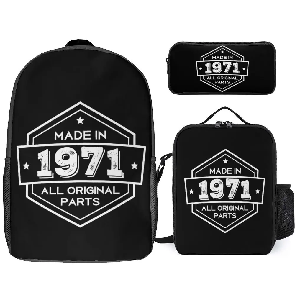 Mochila durável para atividades esportivas, lancheira, saco de caneta, mochila engraçada, confortável, feita em 1970, todas as peças originais, 7, 3 em 1 conjunto, 17"