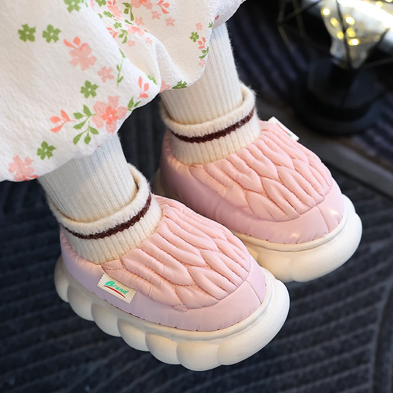 Fashion Winter Children\'s Cover Heel Fluffy Slippers Boys Girls Waterproof Non-slip Warm Home Kids Slip On Cotton-padded Shoes