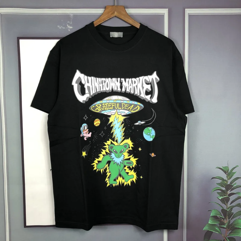 

202 New American Trendy Brand Summer Alien Cartoon Print Pure Cotton Men's ort Sve T-irt Loose Fit Couple's Tee