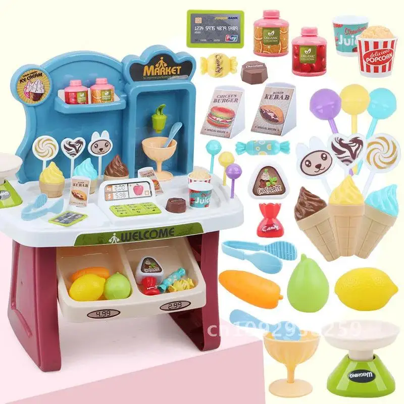 Quality High 33pcs/set Home supermarket ice cream truck candy Popcorn card best baby Interactive gift house credit Toy