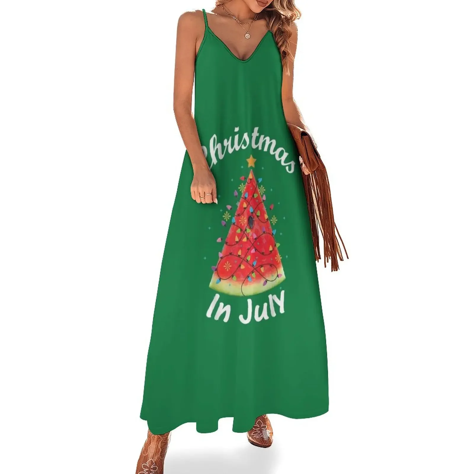 

Christmas In July T-Shirt Melon Christmas Tree Summer Shirt T-Shirt Sleeveless Dress dress for woman women dresses