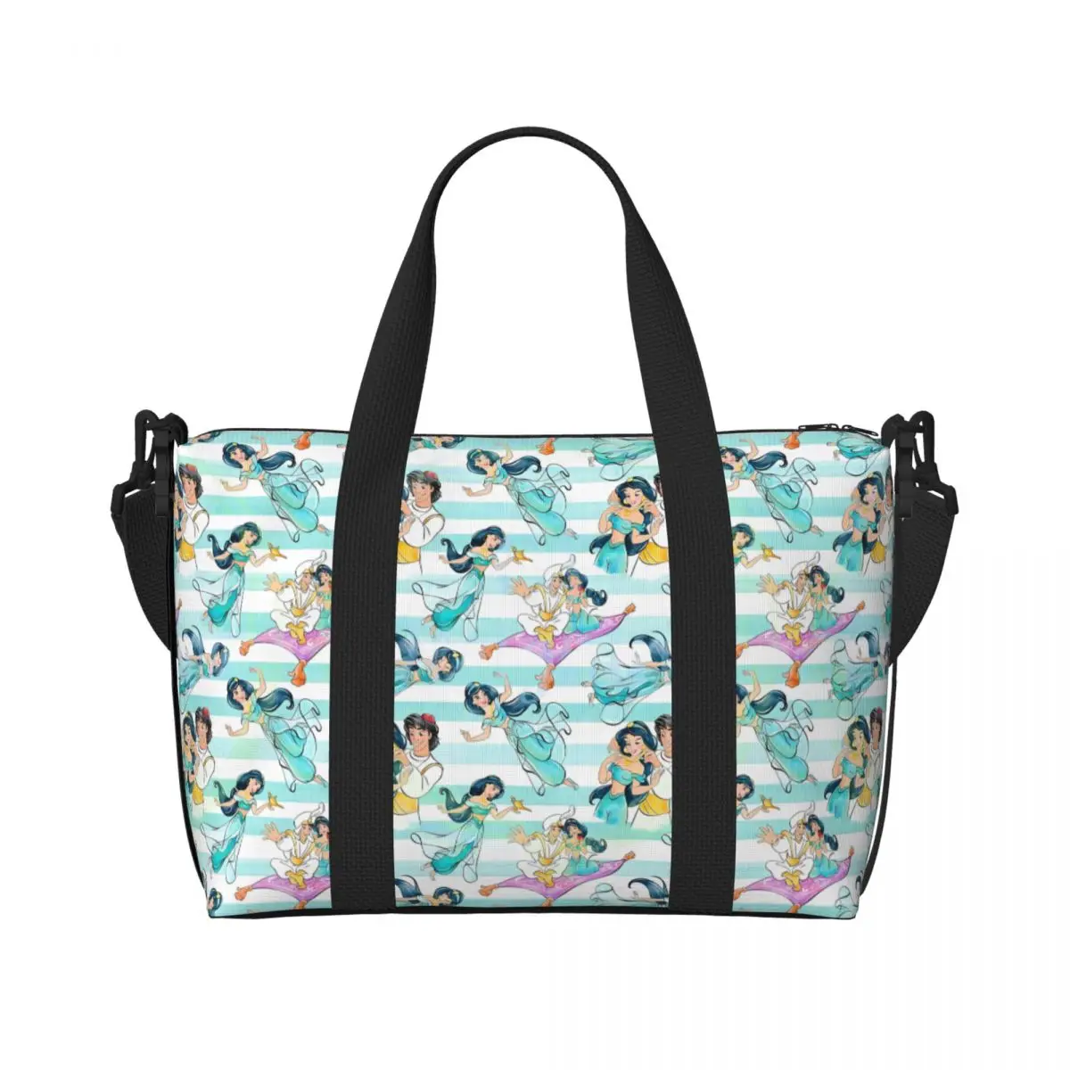 

Custom Aladdin Tote Bag for Women Large Capacity Anime Gym Beach Travel Bags
