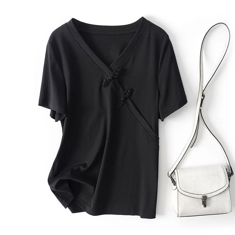 

plus Size 300 Pounds Fat MM Simple Women's Style Short Sleeve T-Shirt Summer Belly Covering Fashionable Mid-Length Top