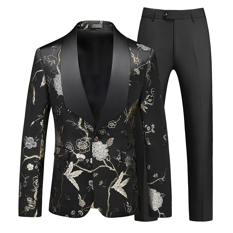 Men's Plus Size Slim Fit Fashion Single-Button Suit Jacket + Pants - Image 3