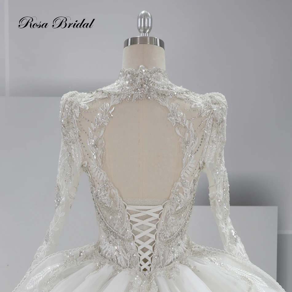 2024 New Luxury Long-Sleeved Detachable Collar Beaded Wedding Ball Gown