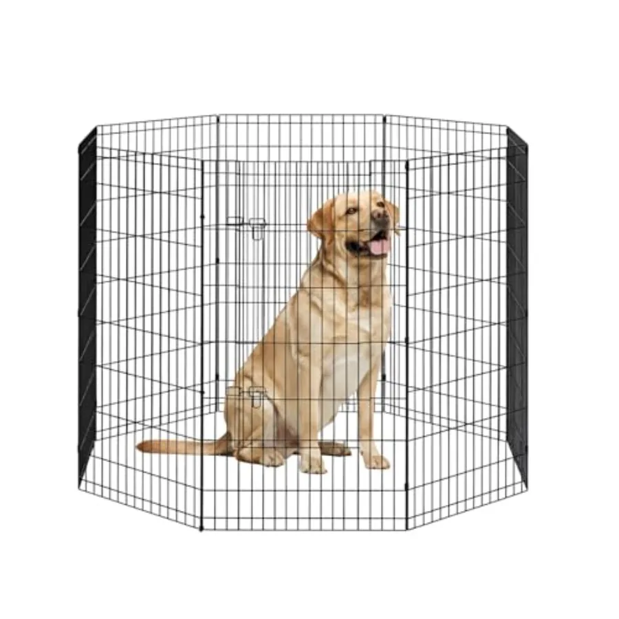 

48 Inch Dog Pen 8 Panel Dog Playpen Indoor Outdoor Metal Puppy Pet Fence Portable Folding Animal Exercise FenceBlack