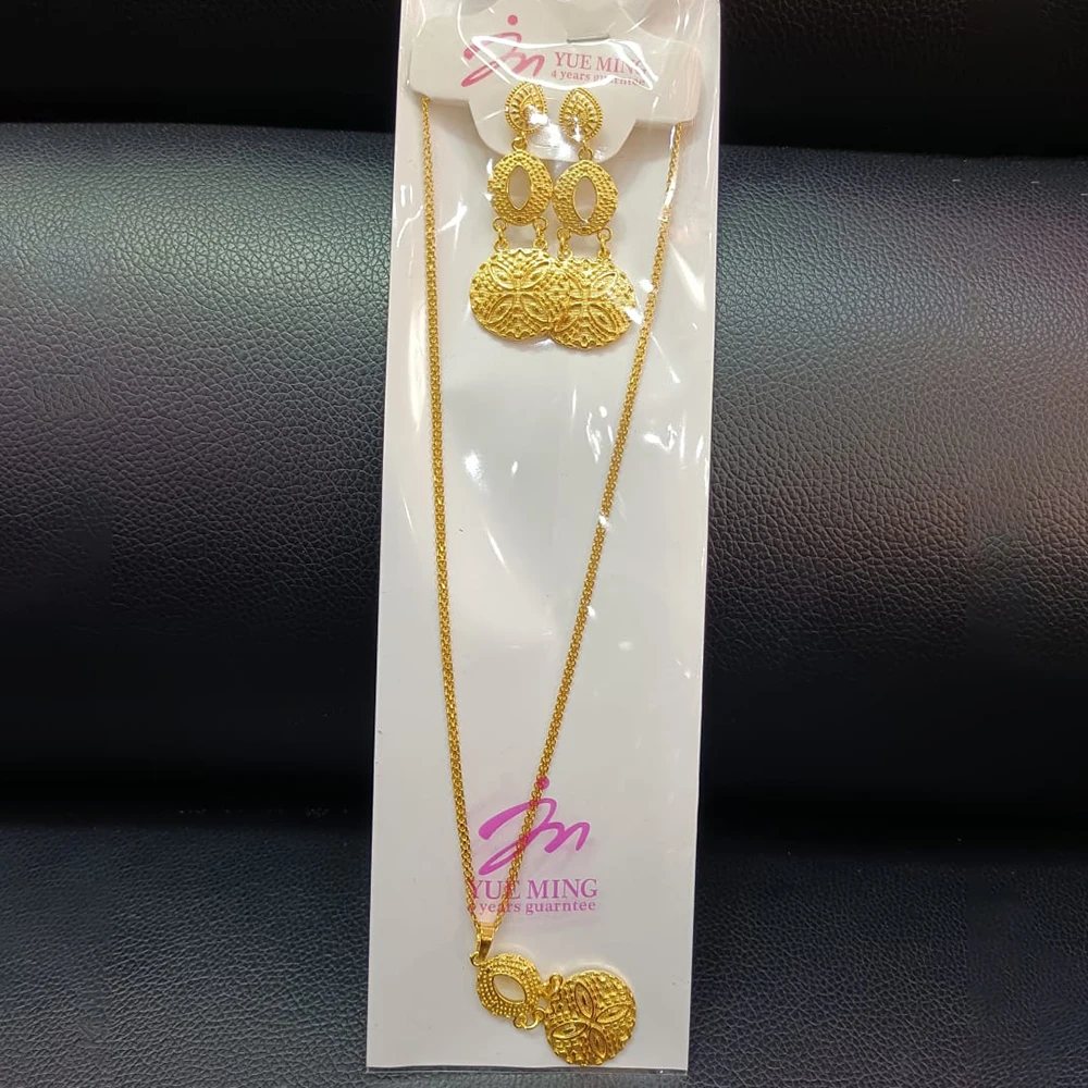 YM Äthiopien Gold Farbe Schmuck Set Trend Damen elegante Tropfen Ohrringe und Halskette 18 Karat vergoldet Schmuck Accessoires Party Geschenke 6