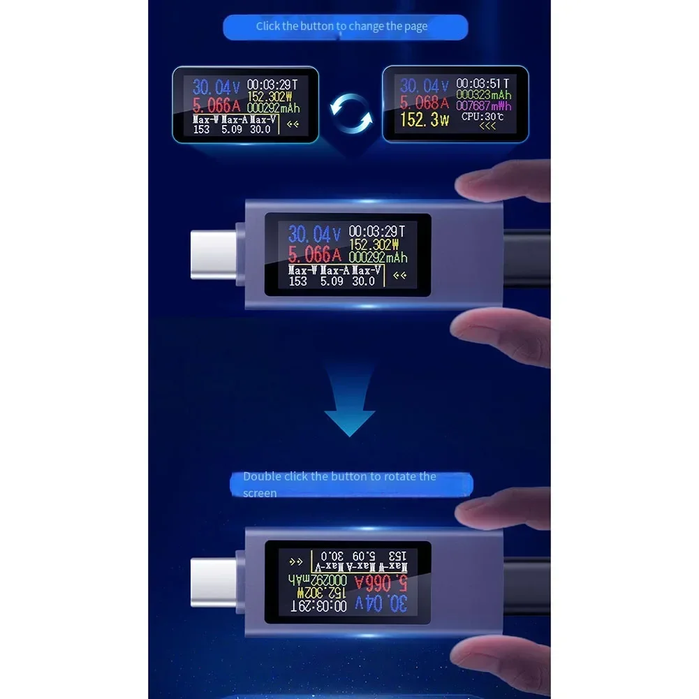 2302C 240W USB Tester Meter Phone Charging TypeC Meter Current Voltage Meter (2 Display Pages Full C Port Compatibility)