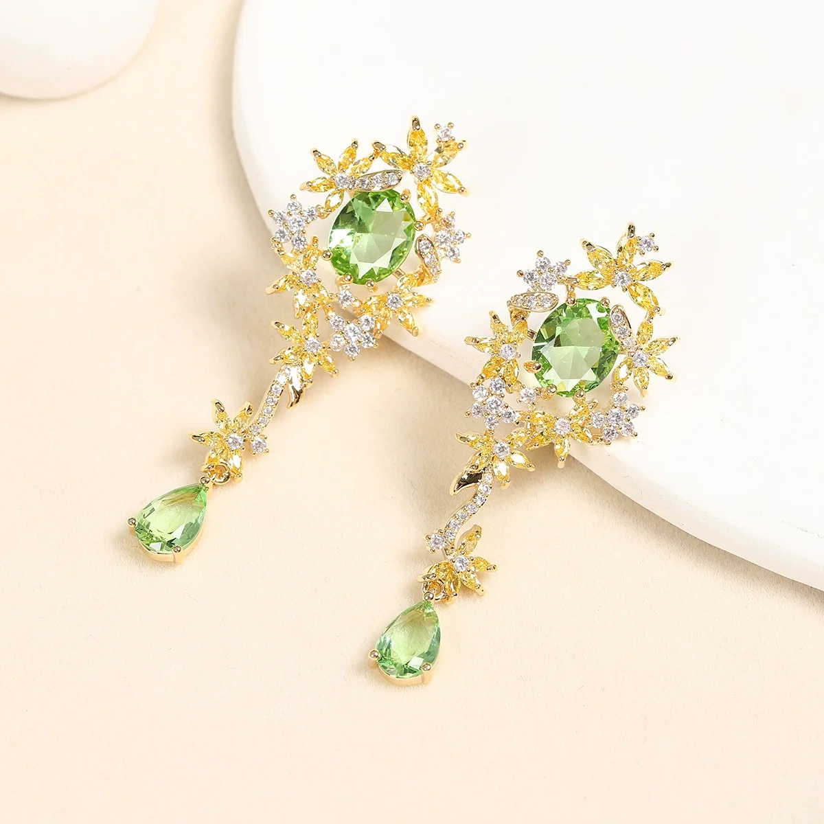 

925 Silver Needle Multicolor Gemstone Flower Drop Earrings, Luxury Bridal Wedding Jewelry Gift for Women