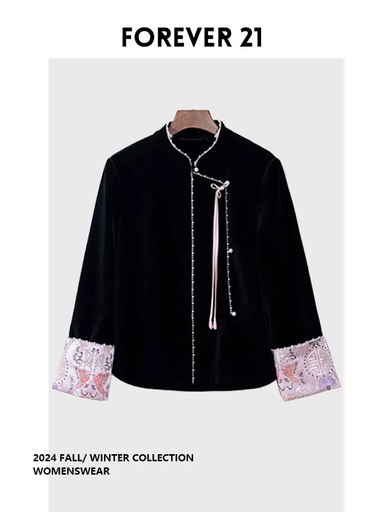

Bla Velvet Button up irt New Chinese Sle Forever 2 Small Fraance Wind Coat Long Sve Commute Autumn Faion plus Size