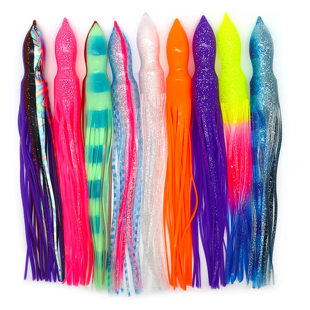 10pc 12inch Marlin Big Game Mahi Tuna Trolling Squid Lures Octopus Skirt Fishing Trolling Lure Replacement Rubber Squid Skirts