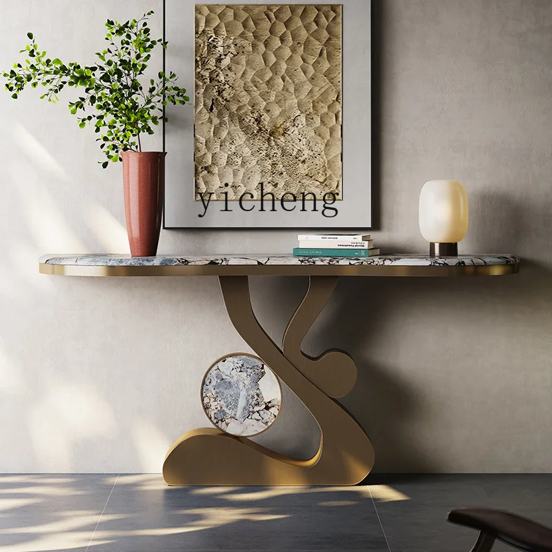 

XL Light luxury natural marble entrance table Entry end view table Living room against the wall Luxury stone entrance table