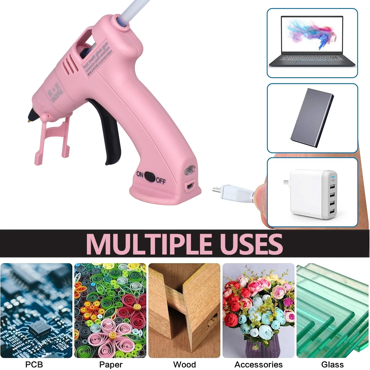 Cordless Hot Melt Glue Gun Child Hand Crafts Home DIY Repair Use 7mm Glue Stick Wireless Glue Gun 3.6V 2000mAh 60 min use time