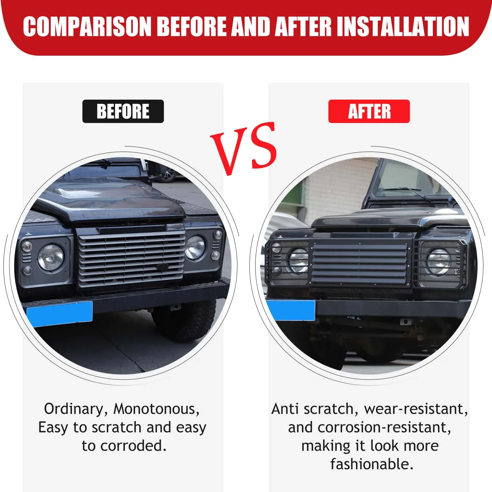 3Pcs Aluminum alloy black For Land Rover Defender 90 110 2004-2018 car grille headlight protective mesh cover Car accessories