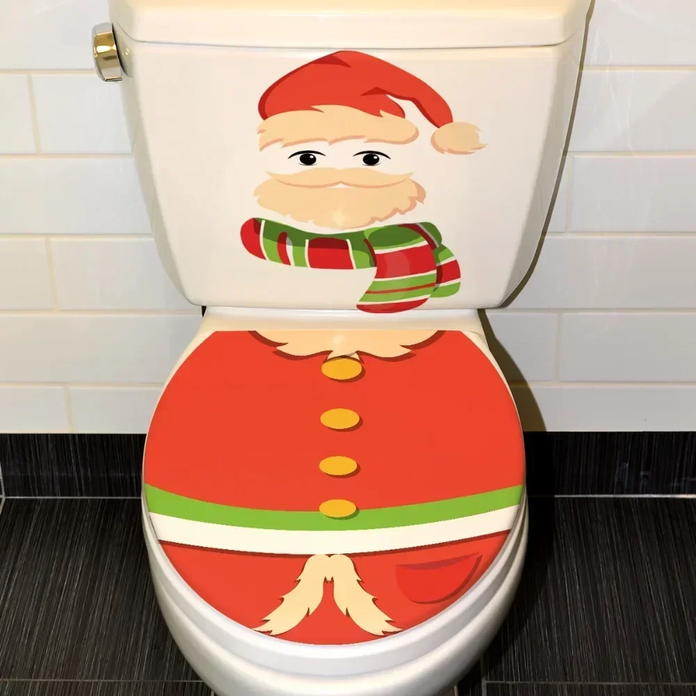 Cartoon Creative Christmas Toilet Sticker, Matching Decoration, Toilet Decoration for Bathroom,Beautifying Wall Sticker