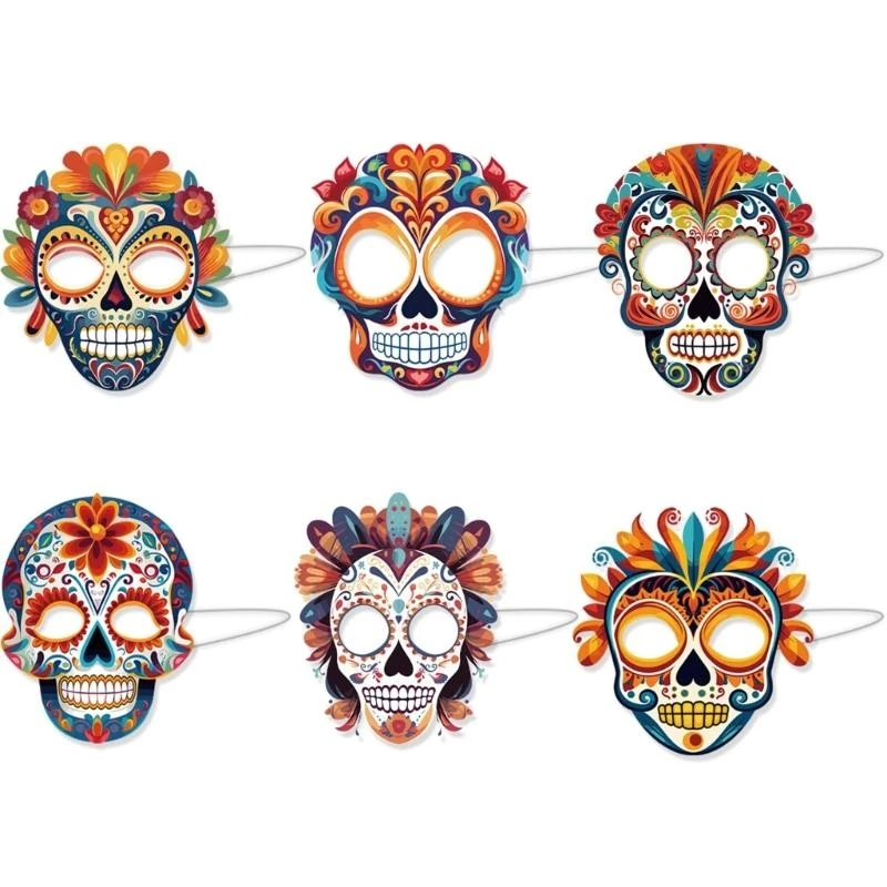 

Y5GC 6Pcs Scary Day of the Dead Skull Adult Cosplays Masquerade Props Halloween Masks