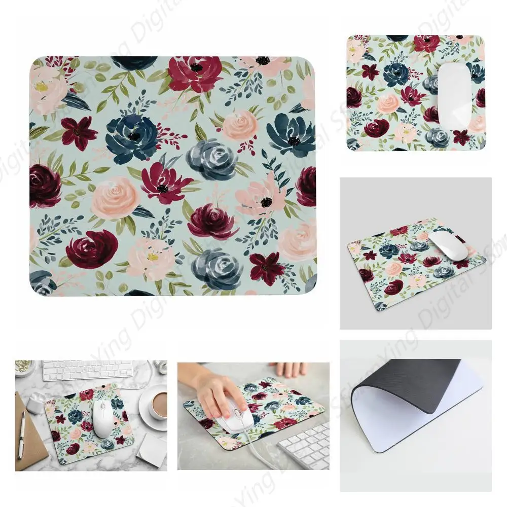 Pink Rose Red Chrysanthemum Computer And Laptop Mouse Pad Non Slip Rubber Base Mouse Pad 25*30cm