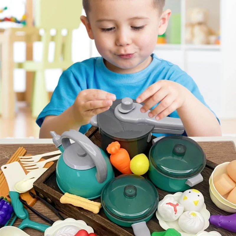 어린이를위한 주방 장난감 세트, 28pcs 시뮬레이션 주방 장난감 놀이 주방 액세서리 어린이를위한 요리 장난감 소녀 선물