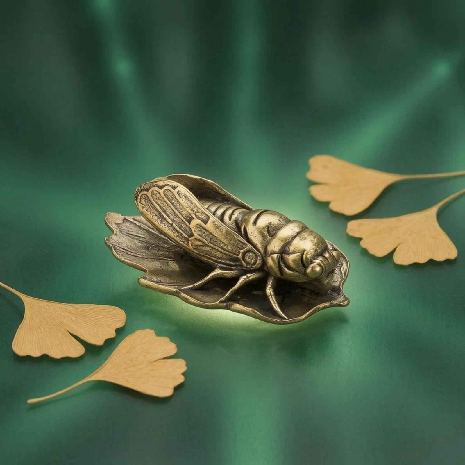 Brass Cicada Ornament Aged Gold-Bronze Cicada Ornament Vintage Style Small Size