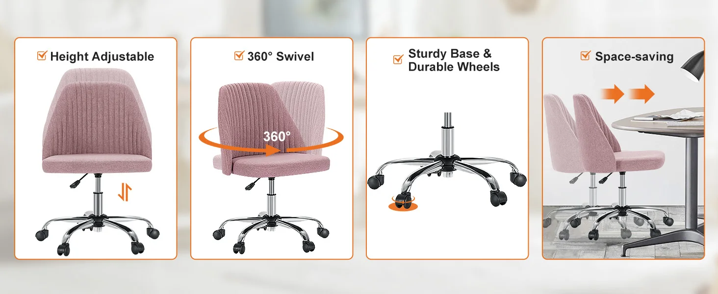 Compact swivel vanity chair for small spaces showcasing backrest texture and star base