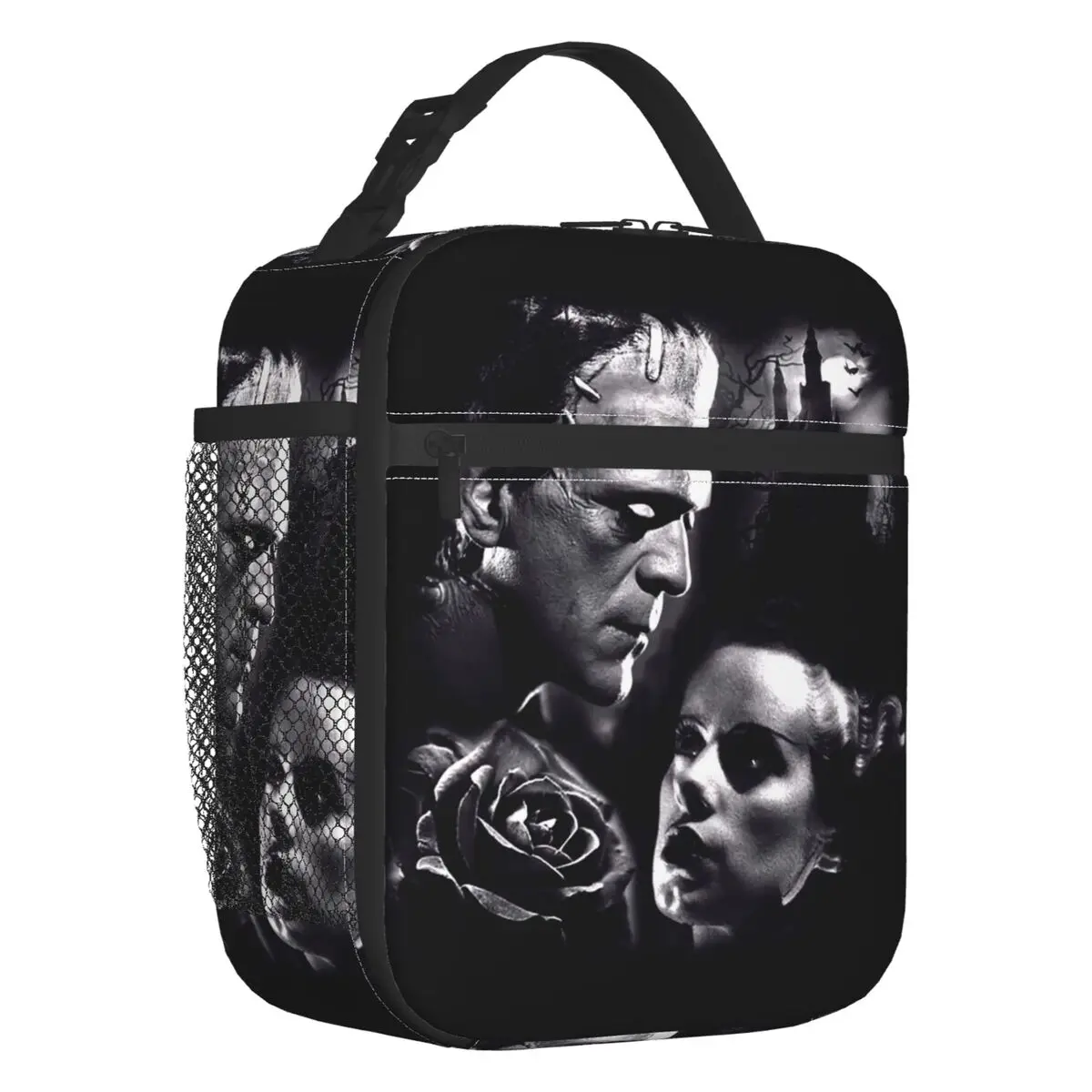 Dark Couple By Spider Bride Of Frankenstein Lunch Bag Men Women Cooler Thermal Horror Film Insulated Lunch Boxes for Kids School