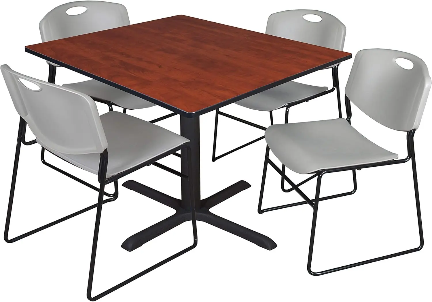 Table d'installation carrée de 48 po Cain, aucun et 4 chaises à empiler Zeng, gris