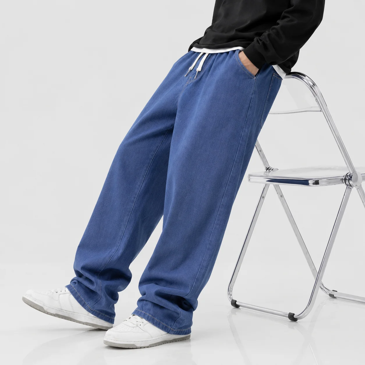 Men'S Fashion Grey Jeans - Jean baggy droit pour homme –