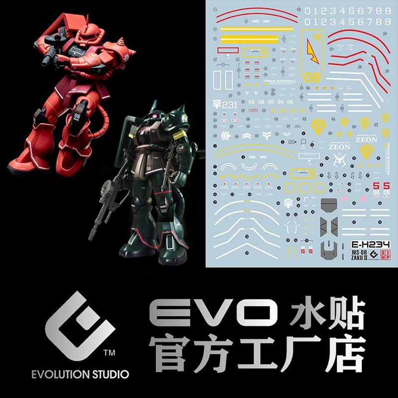 

EVO Water Decals Model Slide Decals For 1/144 HG Zaku II Red+Green Fluorescent Sticker Collection Models Toys Accessories