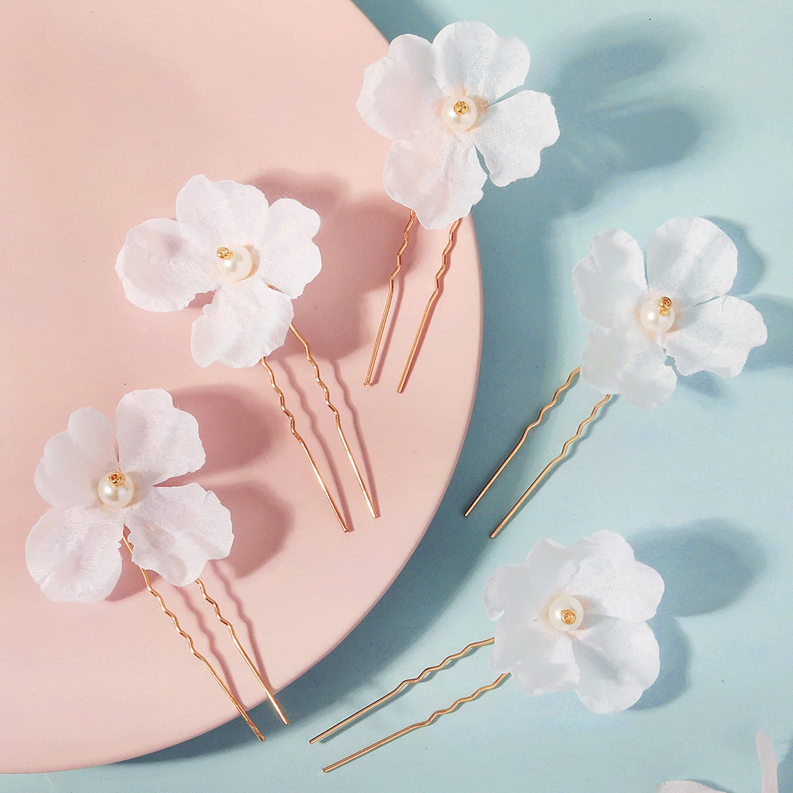 أزياء النسيج الأزهار دبابيس الشعر مجموعة رائعة اللؤلؤ مقاطع الشعر العروس خوذة مجوهرات الزفاف اليومية حزب إكسسوارات الشعر #1