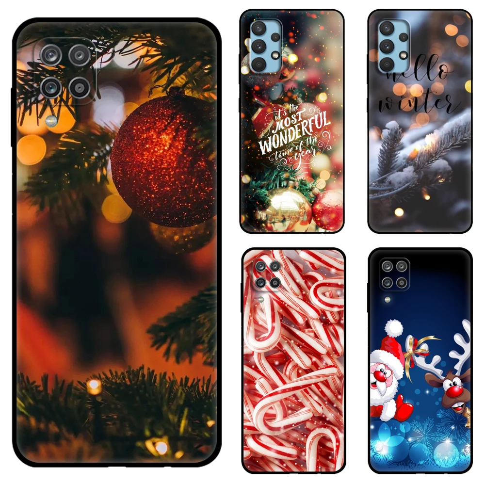 Christmas NEW Year Black tpu Case For Samsung galaxy M53 M13 M62 A12 A22 A22S A32 A42 A52 A52S A72 4g 5g A20S