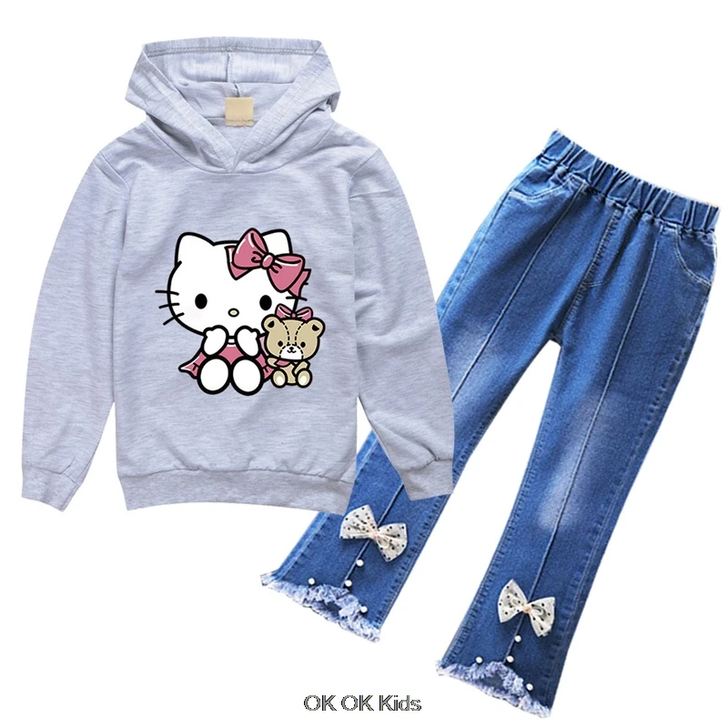 Cheap Popular Simple Hello Kitty Long Sleeve Girls Casual Wear Fun Graphics Everyday Style Energetic Spring Fall Sweatshirt Sets