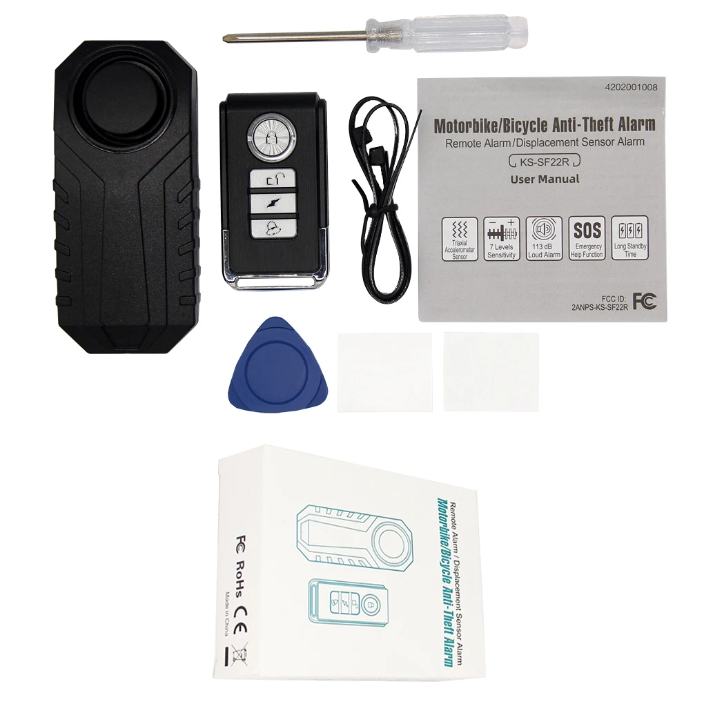 

Plastic Motorcycle Alarm Battery Operated IP55 Waterproof Remote Control Adjustable Bicycle Scooter Window Alarms