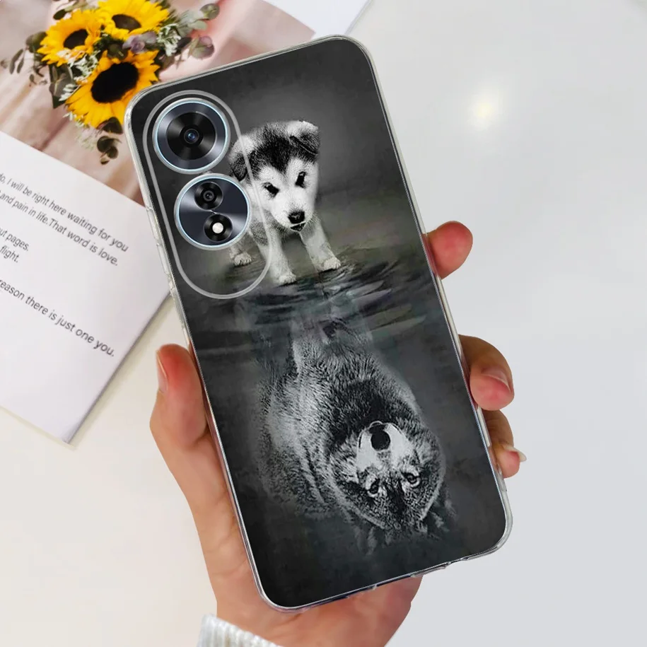 For OPPO A60 4G Case CPH2631 Cute Cat Cartoon Transparent TPU Silicone Soft Slim Cover For OPPO A60 A 60 OPPOA60 2024 Bumper New