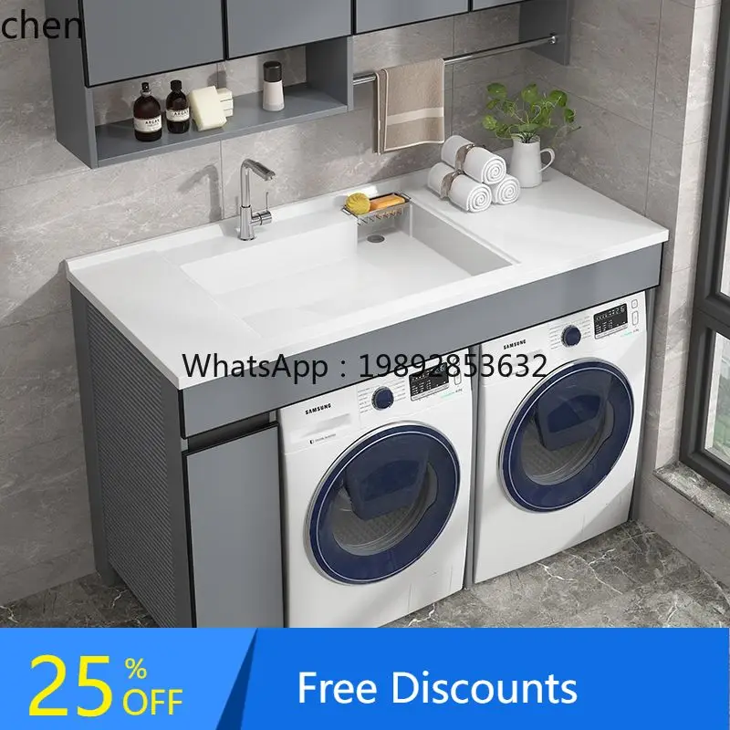LYY Washer Dryer Combination Cabinet Space Aluminum Double Position Laundry Cabinet Integrated Machine Upper Basin Laundry Desk