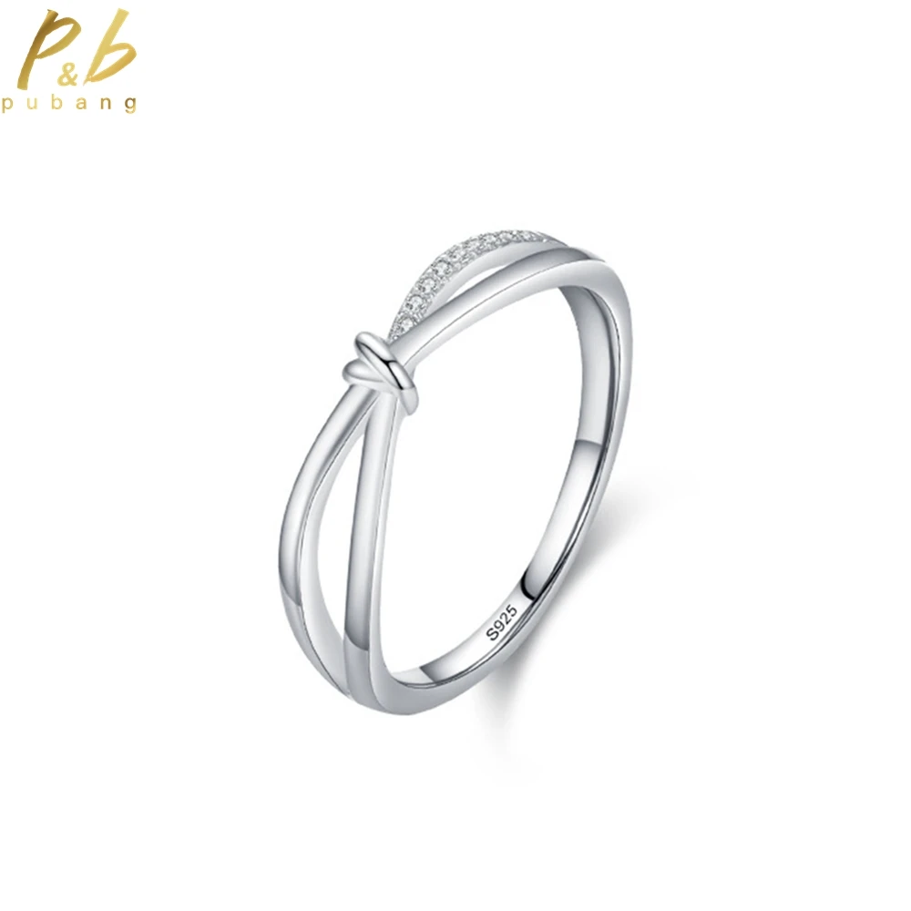 

PuBang Fine Jewelry Real 925 Sterling Silver High Carbon Diamond Simple Cross Ring for Women Engagement Party Gift Drop Shipping