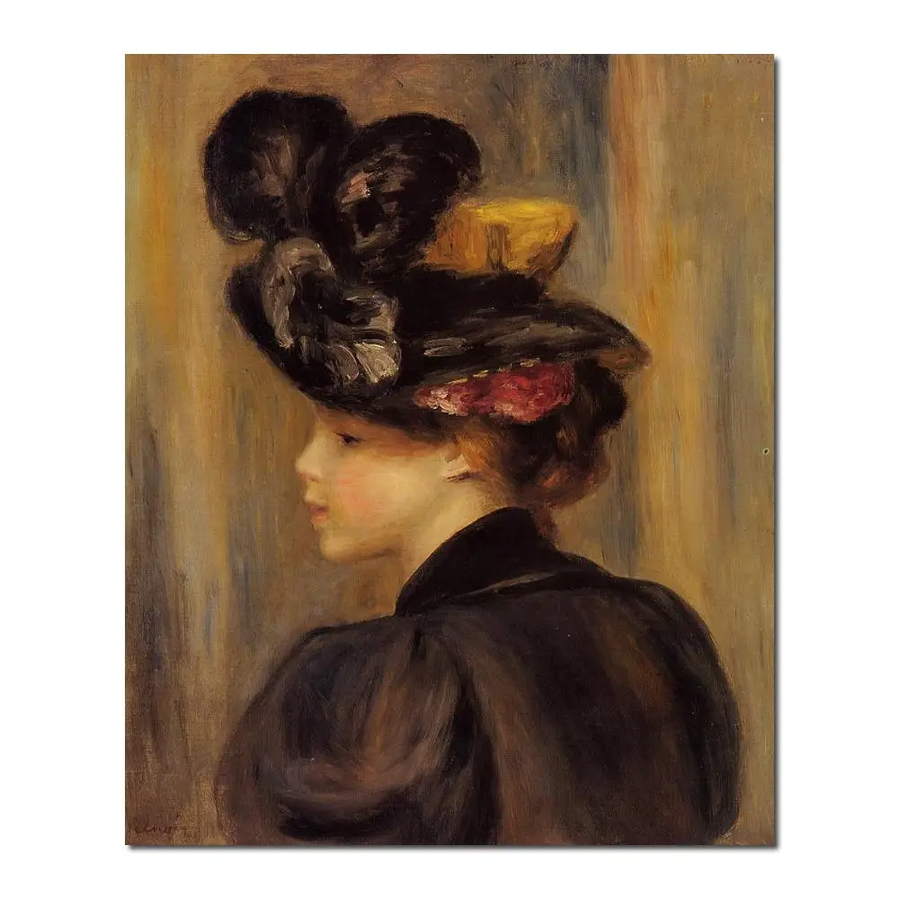 

oil reproductions of famous Pierre Auguste Renoir paintings Young Woman Wearing a Black Hat Hand-painted High quality