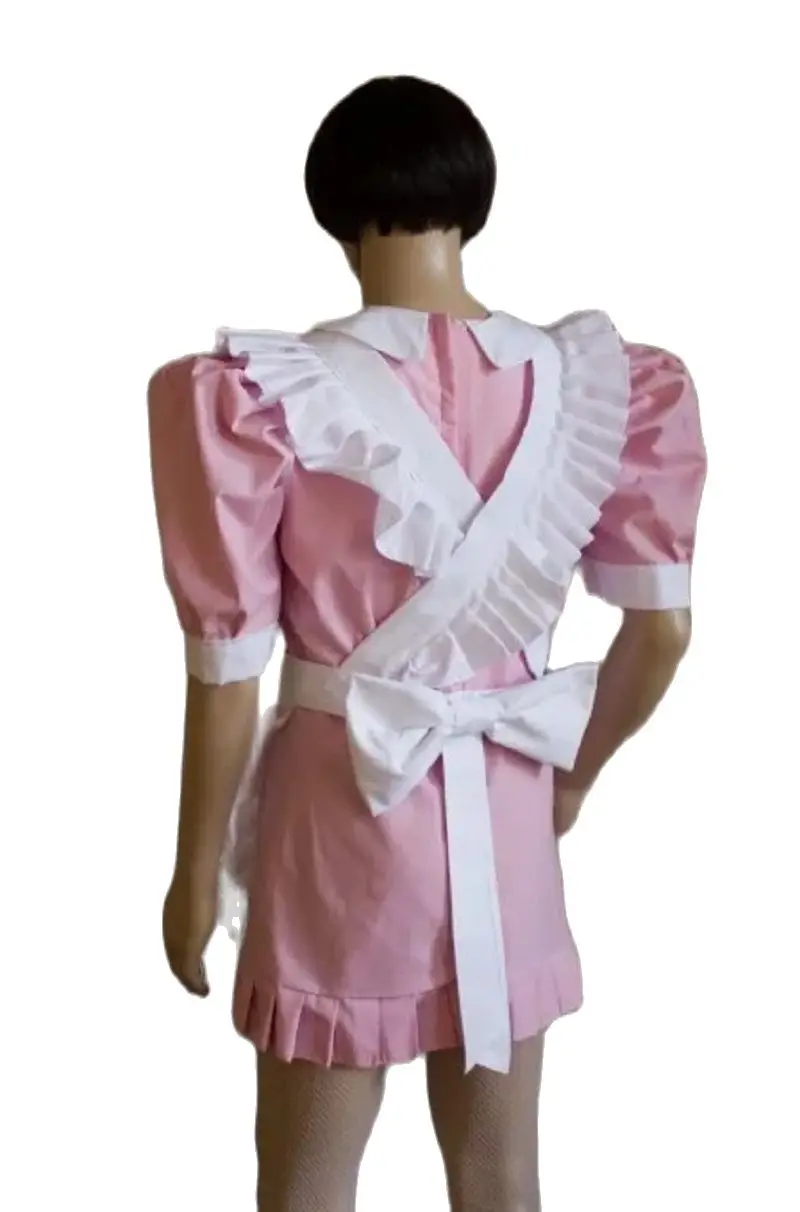 French Pink PVC Sexy Sissy Gothic New Hot Selling Adult Apron Cross Bow Maid Costume Customization