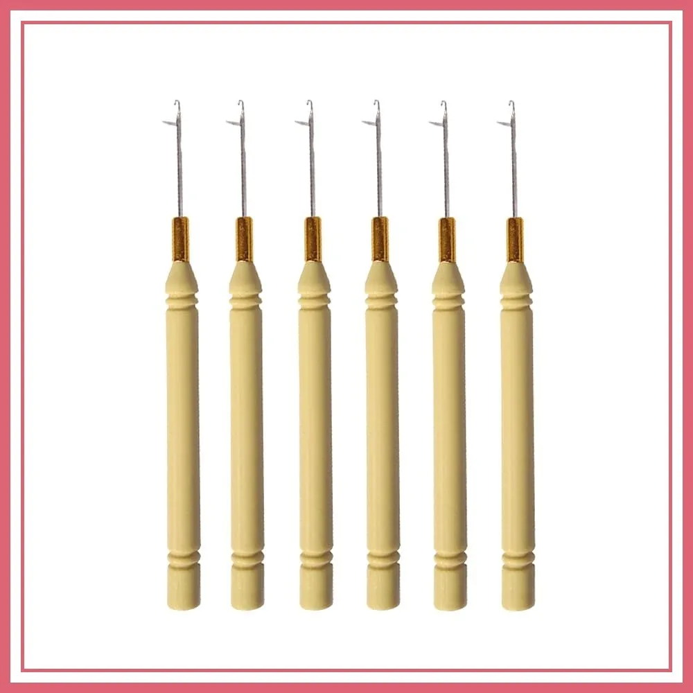 

6 Pcs Pulling Hook Needle Crochet Latch Hook Hair Extensions Loop Tool for Silicone Link Rings Beads Feathers