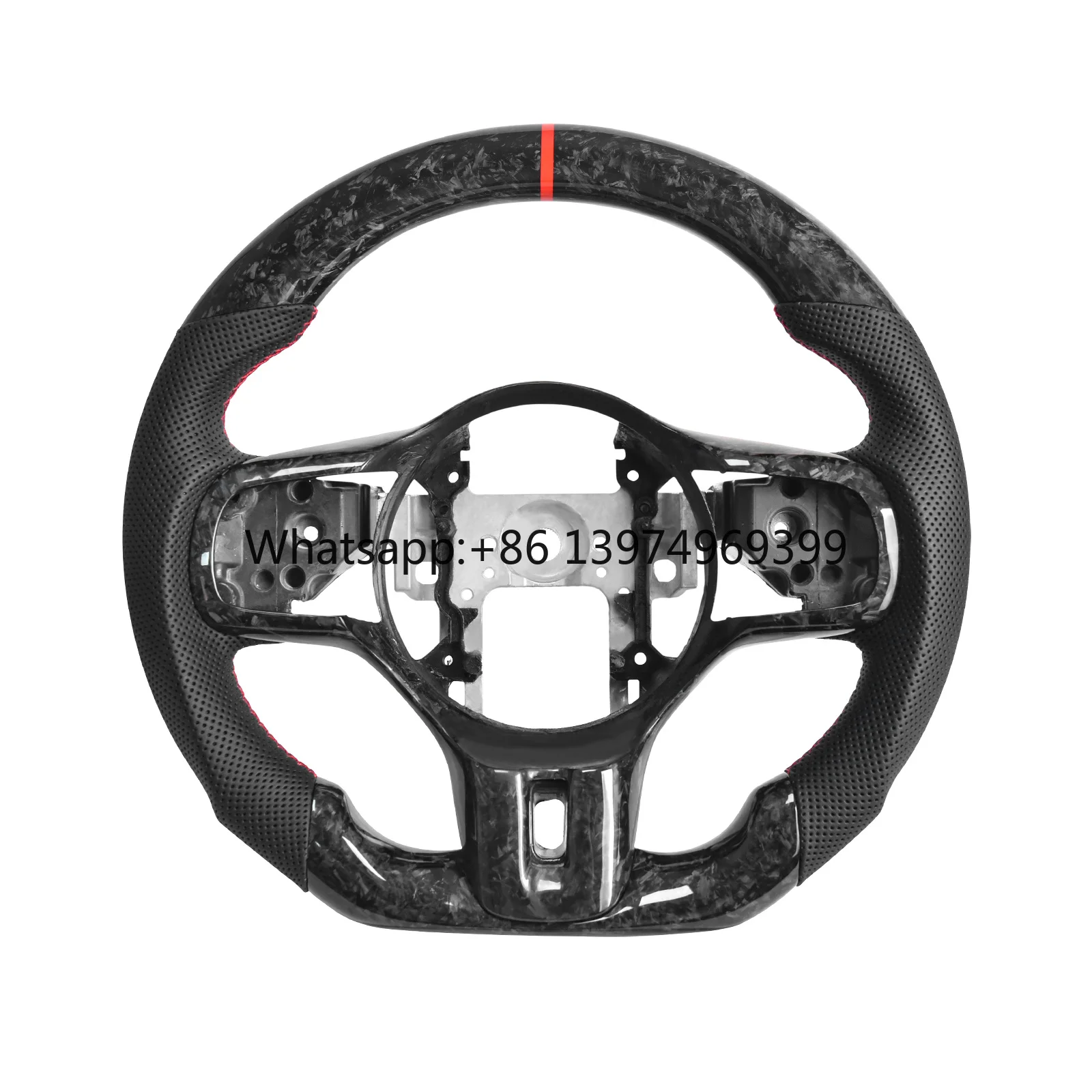 Forged Carbon Fiber Steering Wheel Flat Bottom with Perforated Leather for Mitsubishi Lancer Evolution EVO X 10 2008-2015