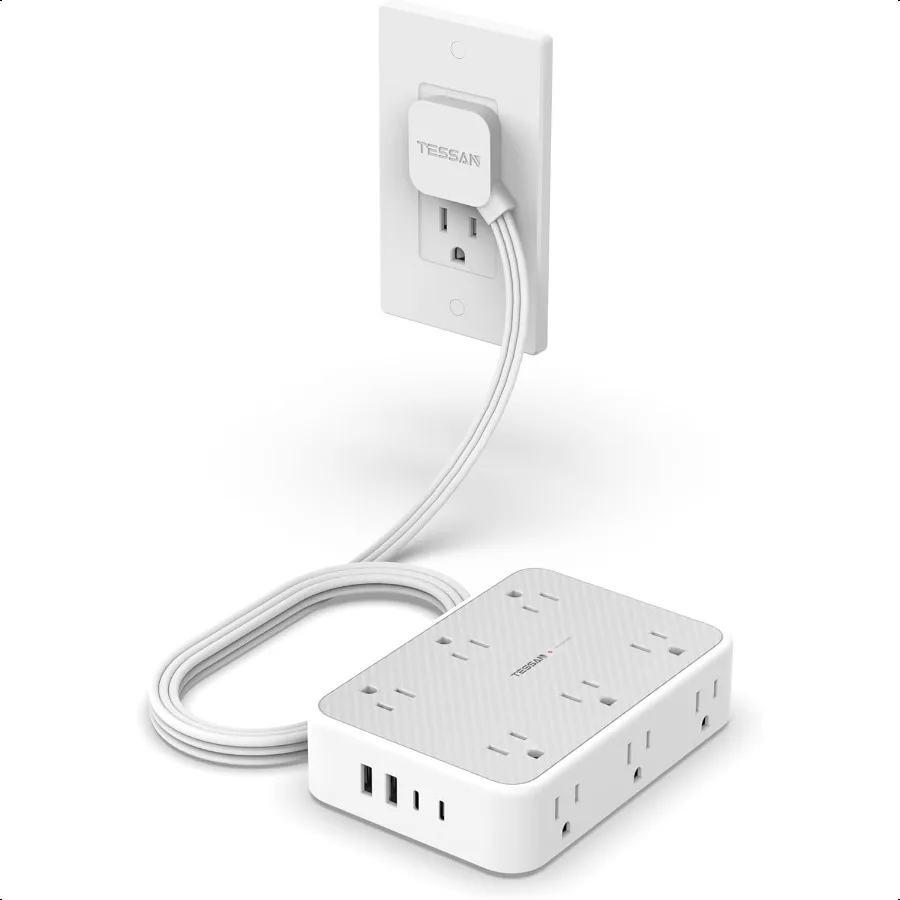 عرام حامي قطاع الطاقة TAN 5FT سلك تمديد مسطح مع منافذ متعددة 12 منفذ موسع مع 4 USB 2 USBC شقة التوصيل Po