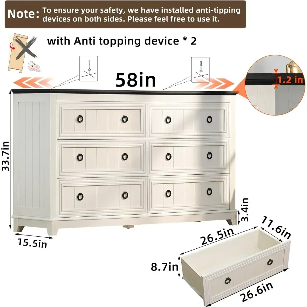 Living Room Cabinet, 58 Inch Dresser Chest of Drawers, Vintage Design TV Stand, Living Room Cabinet