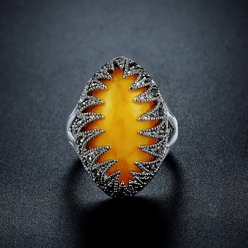 Iutopian Brand 2024 New Arrival Retro Vintage Ring with Yellow Resin for Party Jewelry #RB3566