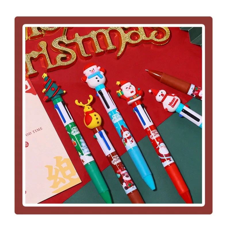 

12Pcs Christmas Novelty Santa Snowman Elk 4-color ballpoint pen, student office holiday stationery