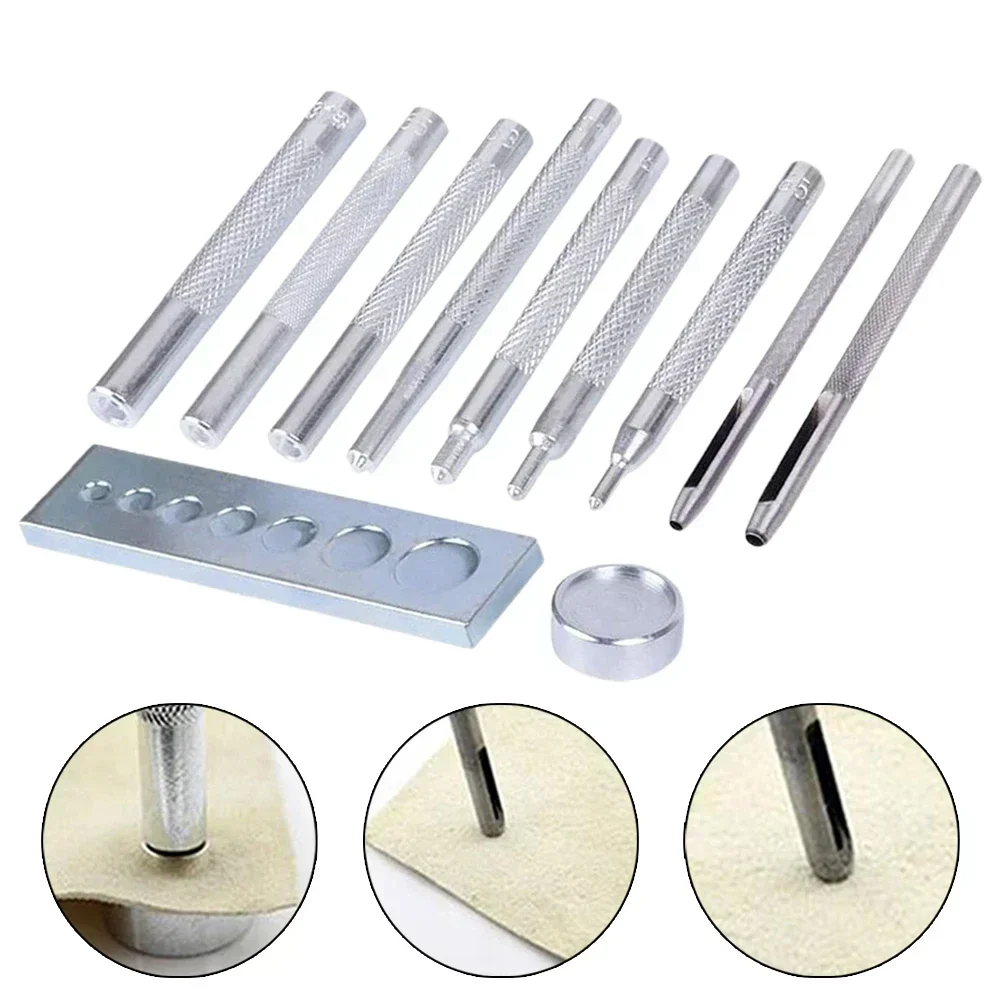 11pcs Leather Hole Punch Set Leather Tool Buttons Set Rivet Setter For Curtains Clothing Leather Craft DIY Making Hand Tool Set