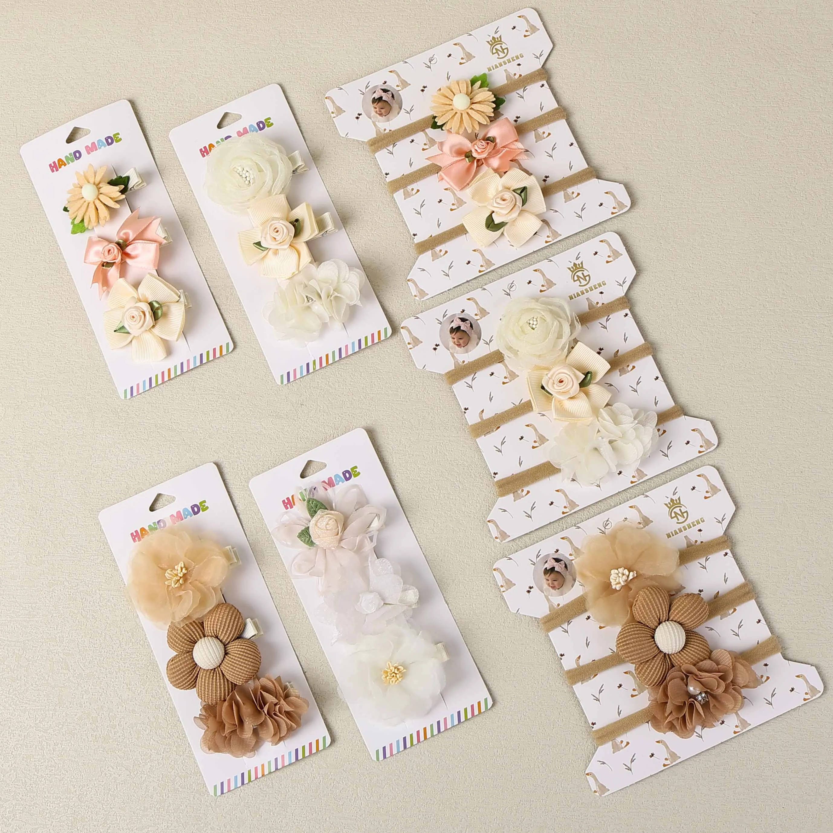 

3Pcs Flower Hair Clips for Baby Girls Cute Nylon Floral Headbands for Newborn Baby Handmade Hair Accessories for Toddler Kids